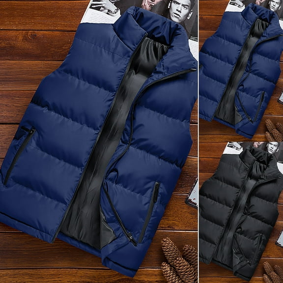 Men Winter Solid Color Sleeveless Vest Jacket Stand Collar Thick Warm Waistcoat
