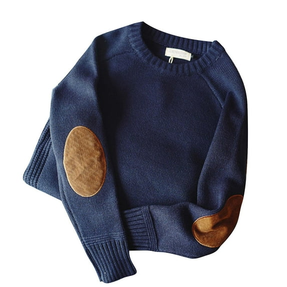 Men Winter Thick Chunky Knit Long Sleeve Sweater Vintage Elbow Patch Faux Wool Pullover Top Solid Color Casual Loose Jumper Shirt Streetwear