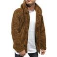 thumbnail image 1 of Men Winter Tops Warm Fuzzy Fleece Jacket Hoodies Coat Outerwear Solid Plain Button Down Hooded Cardigans Open Front, 1 of 2