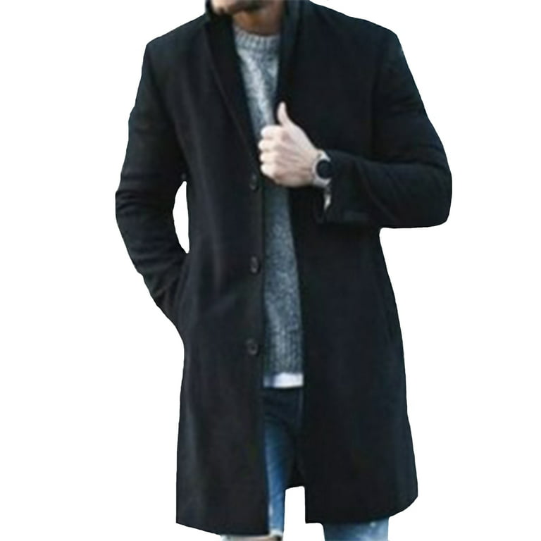 Emmababy Men Winter Trench Coat Slim Fit Turn Down Collar Knit Cuffs Woolen Coat Business Jacket Overcoat, Men's, Size: Medium, Brown