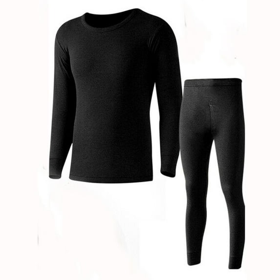 Men Winter Underwear Set Winter Fleece Lined Thermal Long Johns Top & Bottom 2Pcs, Black, M