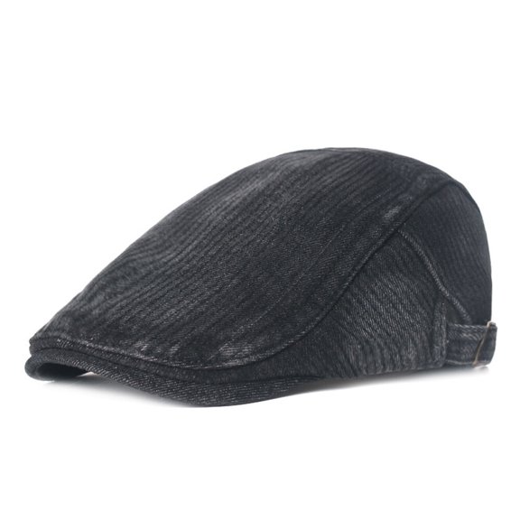 Men Winter Warm Denim Newsboy Peaked Ivy Cap Velvet Liner Beret Driving Flat Hat