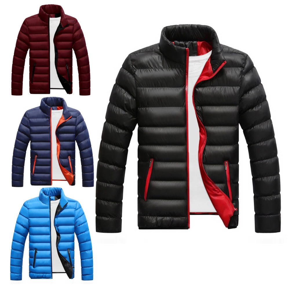 Men Winter Warm Thicken Padded Down Jacket Stand Collar Zipper Outwear