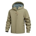 thumbnail image 1 of Men Winter Windbreaker Warm Fleece Lined Casual Solid Hooded Jackets Zipper Pockets Long Sleeve Outdoor Coat Khaki 3XL, 1 of 4
