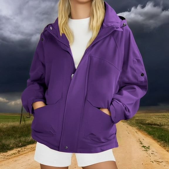Men With Hood Windbreaker Lightweight Outdoor Jackets Hiking Trekking Camping Coats,Purple S