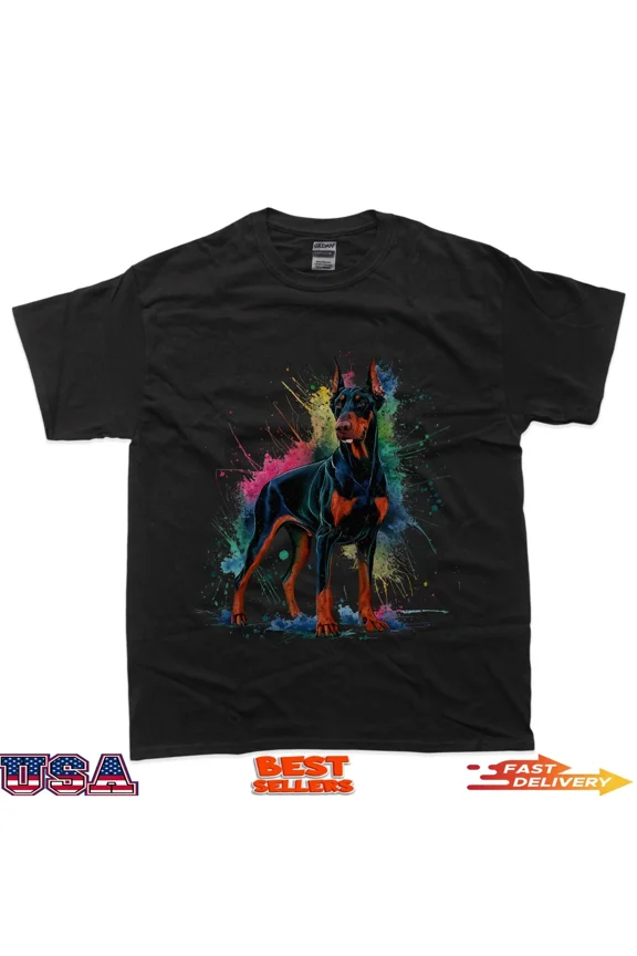 Men Woman Colorful Watercolor Doberman T-Shirt