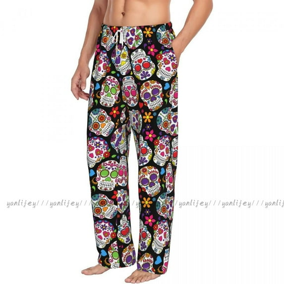 Men Woman Sleep Bottoms Male Lounge Trousers Mens Woman Day Of The Dead Sugar Skull Background Pajama Pants