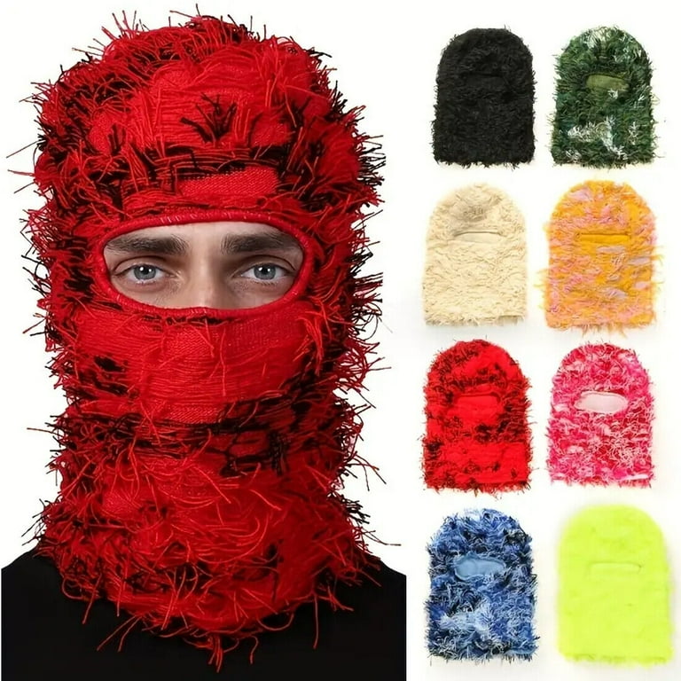 Men Women 1 Hole Distressed Full Face Mask, Knit Winter Windproof 