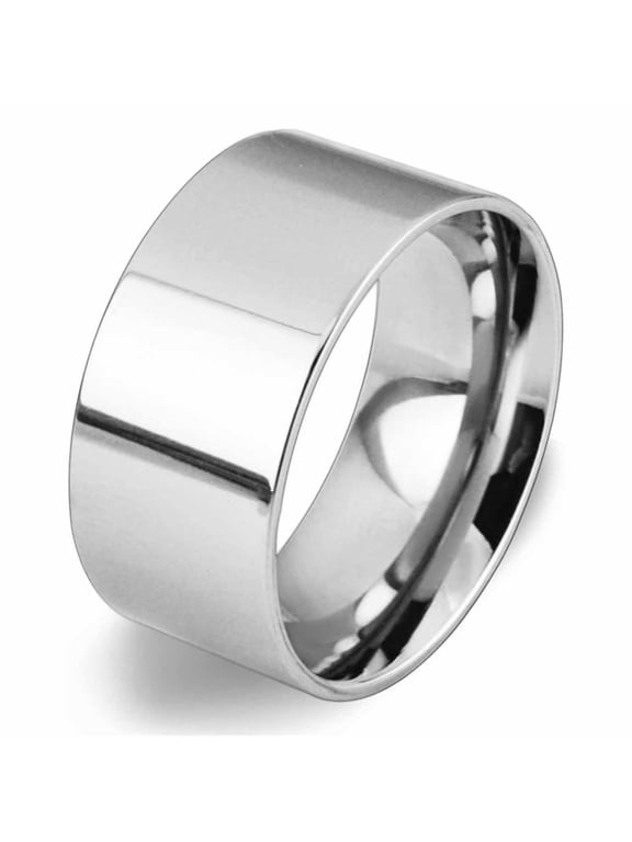 Men Women 10mm Wide Stainless Steel Ring Simple Style Silver Big Cool Band Polished Flat Top Comfort Fit