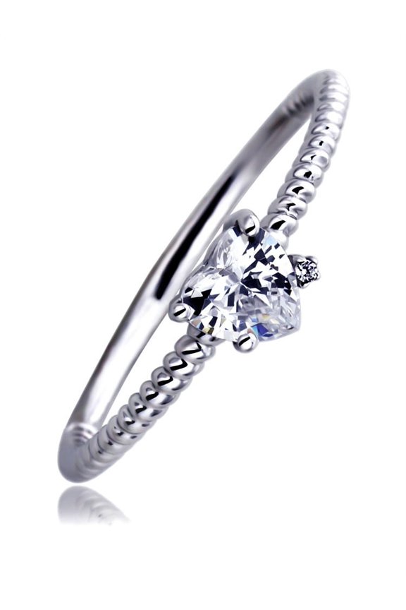 Men Women 14K White Gold 0.5 Carat Heart CZ Accent Stone Braid Rope Design Band Wedding Promise Ring (Size 5 to 9)