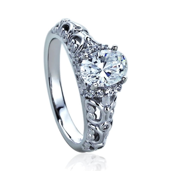 Men Women 14K White Gold 1.25 Carat Oval CZ Art Deco Design Wedding Engagement Ring (Size 5 to 9)