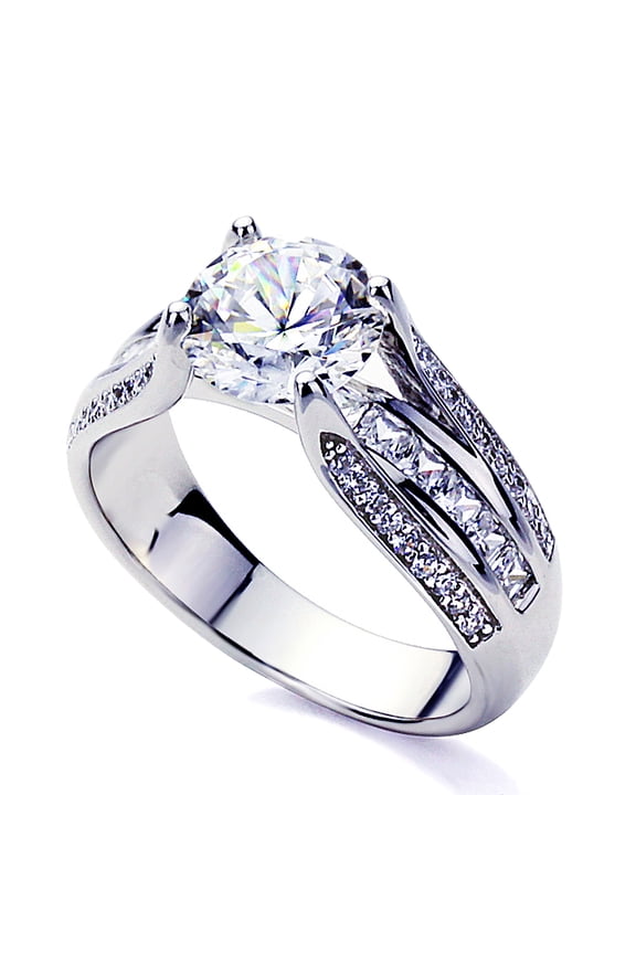 Men Women 14K White Gold 2 Carat Round CZ Princess CZ Channel Setting Wedding Engagement Ring