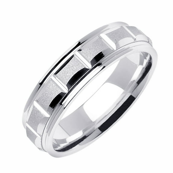 Men Women 14K White Gold 6mm Sand Blast Center Comfort Fit Wedding Band Promise Ring