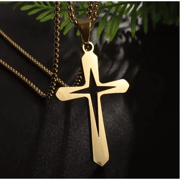 Men Women 14K Yellow Gold Cross Pendant Necklace Creative Memorial Jesus Religious Necklace Party Jewelry Gift