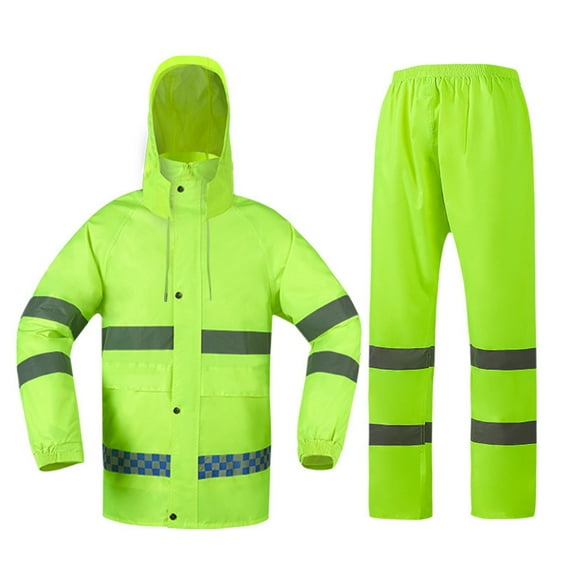 Men Women 2 Piece Hi-Vis Reflective Sets Windproof Button Down Rain Jacket Safety Waterproof Rain Pants Set for Work
