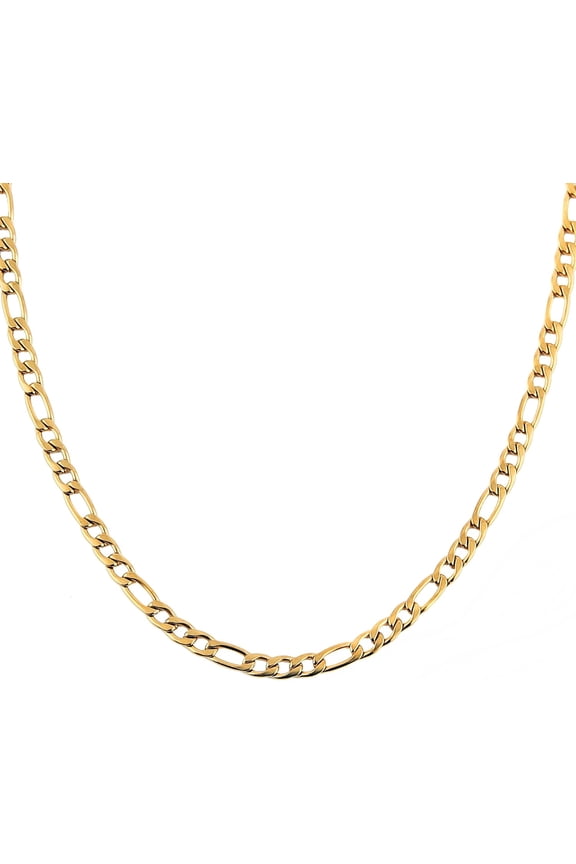 Men Women 24k Real Gold Plated Figaro Chain Stainless Steel Necklace, Wide 3mm 5mm 7mm 9mm