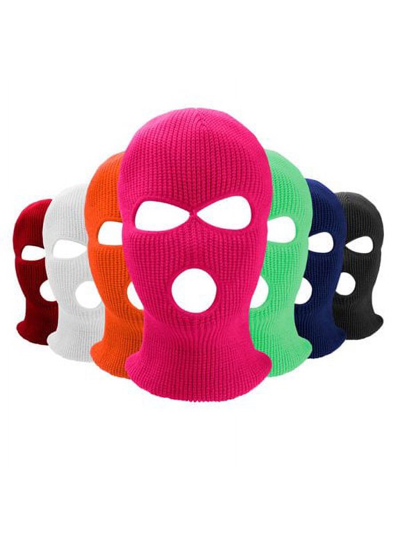 Men Women 3 Holes Full Face Mask Balaclava Hat Cap Knitted Outdoor Ski Windproof Beanie Hat, Rose red