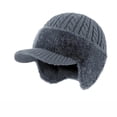 thumbnail image 1 of Men Women 3-in-1 Winter Ear Flap Hat Windproof Knit Beanie Cap with Mink Fleece Lining for Cold Weather Outdoor Sports, 1 of 3
