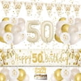 thumbnail image 1 of 50th Birthday Decorations, Sand White Gold Theme Party Decor, Beige White Gold Latex Balloons and Happy 50th Birthday Banner, Happy 50th Birthday Party Anniversary Supplies, 1 of 7