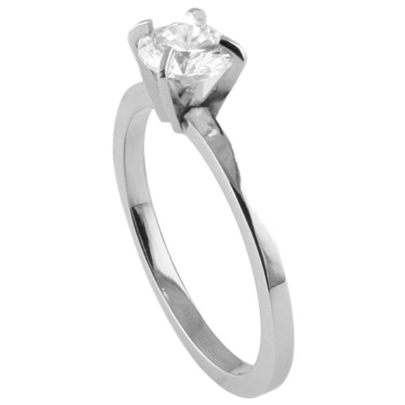 Men Women 7.5MM Stainless Steel Round CZ Solitaire Engagement Ring (Size 4 to 13)
