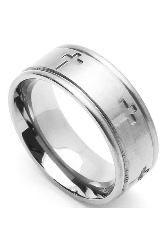 Men Women 8MM Comfort Fit Stainless Steel Wedding Band Cross Ring (Size 6 to 14)