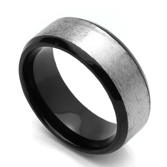 Men Women 8MM Comfort Fit Titanium Wedding Band Beveled Edges Black Ring (Size 7 to 14)