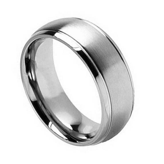 Men Women 8MM Comfort Fit Titanium Wedding Band Brushed Center Shiny Grooved Edge Titanium Ring (Size 7 to 15)