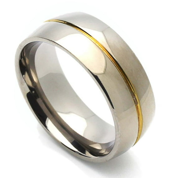 Men Women 8MM Comfort Fit Titanium Wedding Band Groove Domed Ring (Size 7 to 14)