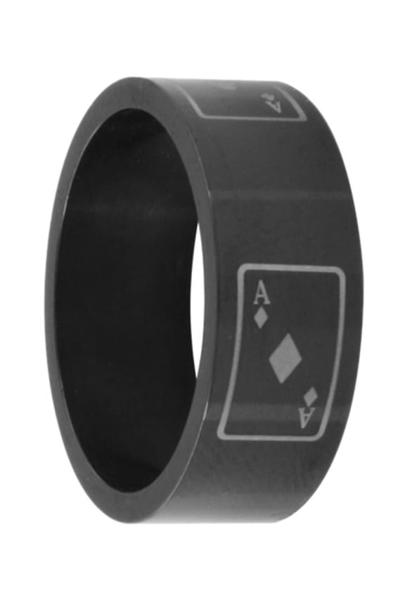 Men Women 8MM Stainless Steel Black Anodized Card Ace Wedding Band (Size 8 to 13)