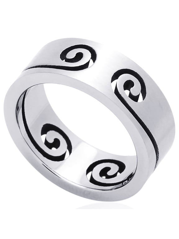 Men Women 8MM Stainless Steel Cut-Out Wave Flat Wedding Band Ring (Size 8 to 14)