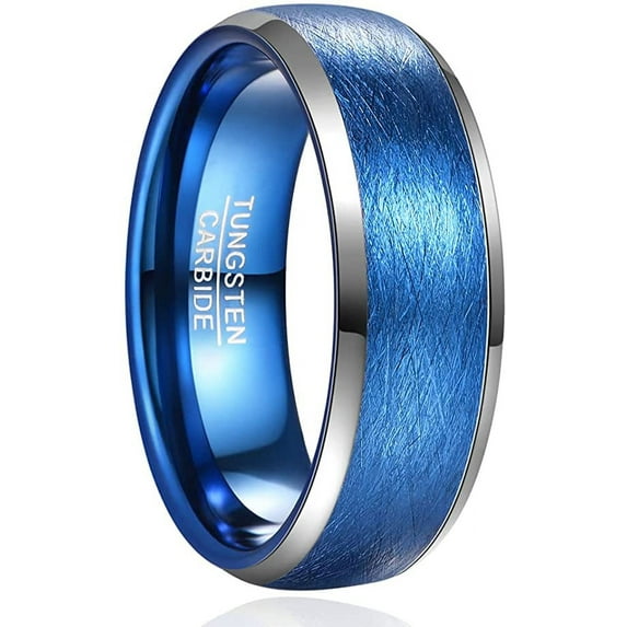 Men /Women 8mm Blue Tungsten Carbide Ring Domed Brushed Finish Tungsten Wedding Band Rings Comfort Fit Size 7-12