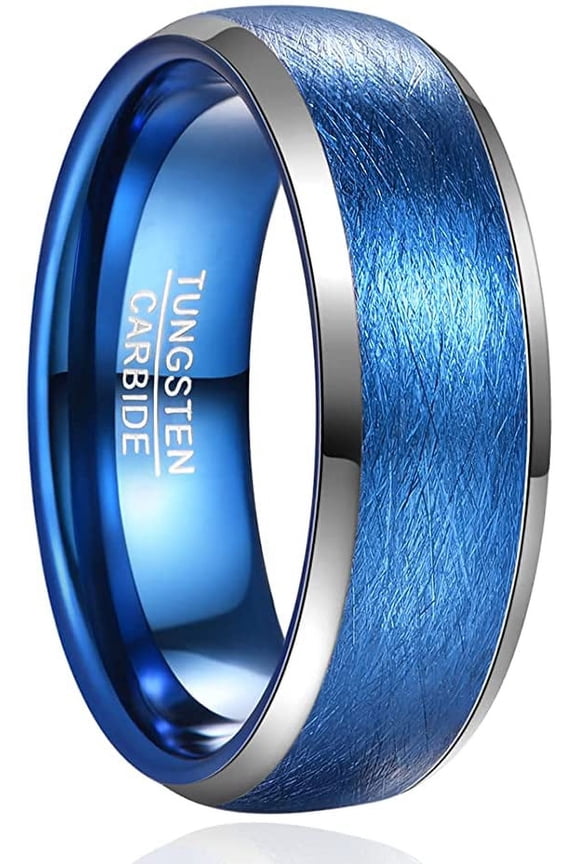 Men /Women 8mm Blue Tungsten Carbide Ring Domed Brushed Finish Tungsten Wedding Band Rings Comfort Fit Size 7-12