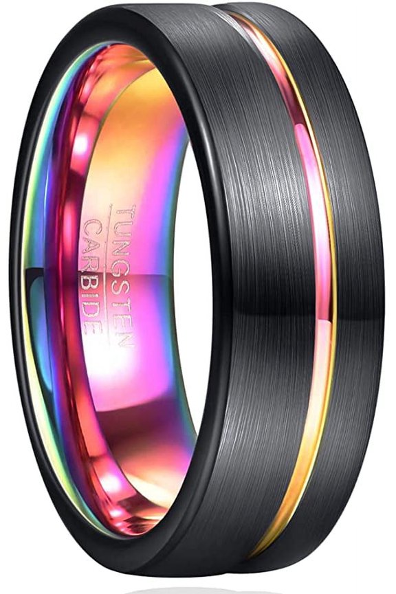 Men /Women 8mm Tungsten Carbide Ring for Electroplating Color Inner Ring Brushed Black Outer Ring, Groove Electroplating Color Comfort Fit Size 7-12