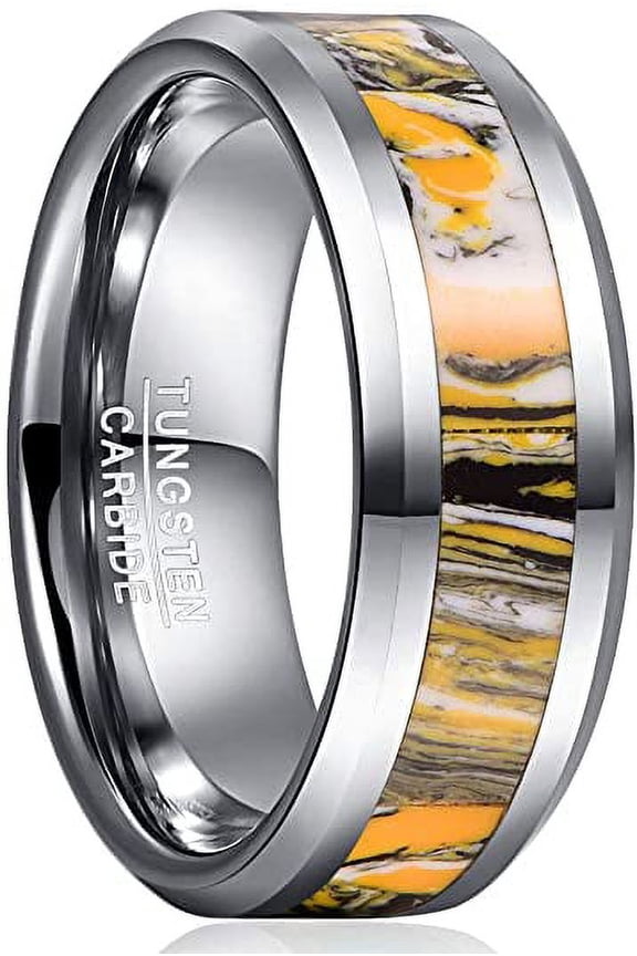 Men /Women 8mm Tungsten Rings Artificial Stone Inlay Wedding Bands Eternity Engagement Ring Beveled Edges Comfort Perfect Gift Fit Size 7-12