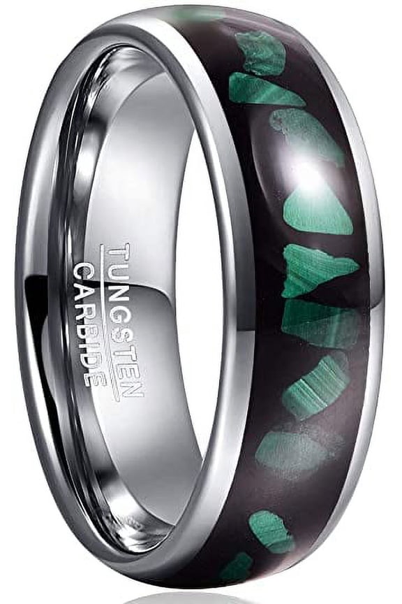 Men /Women 8mm Tungsten Rings Artificial Stone Inlay Wedding Bands Eternity Engagement Ring Beveled Edges Comfort Perfect Gift Fit Size 7-12