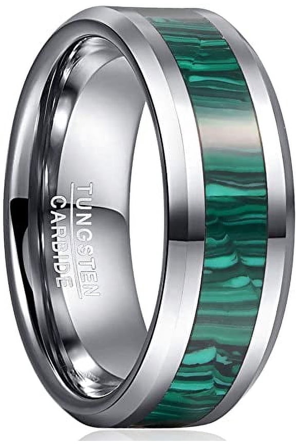 Men /Women 8mm Tungsten Rings Artificial Stone Inlay Wedding Bands Eternity Engagement Ring Beveled Edges Comfort Perfect Gift Fit Size 7-12