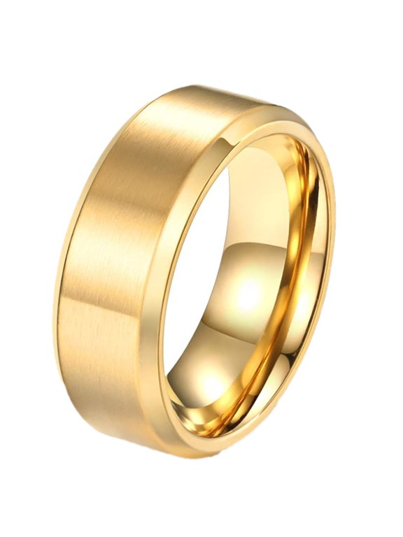 Men Women 8mm Wide Titanium Stainless Steel Simple Wedding Engagement Matte Finish Gold Band Promise Ring