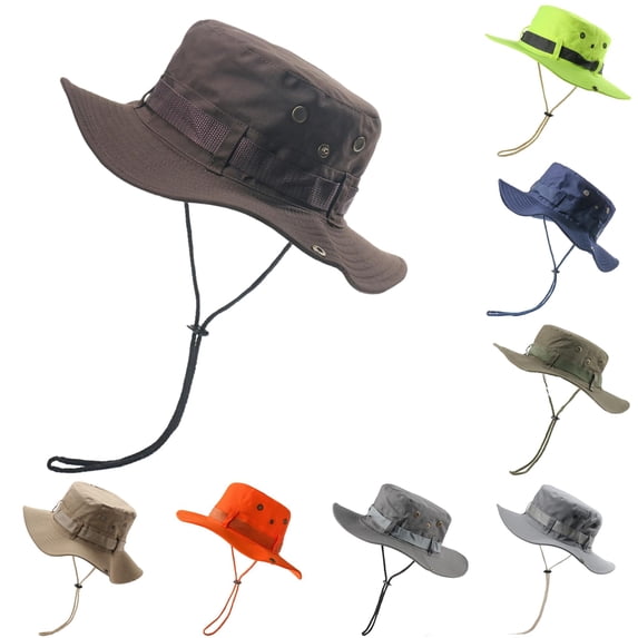 Men Women Adjustable Drawstring Sun Hat Solid Cotton Breathable Wide Brim Outdoor Fisherman Cap for Climbing Hunting Beach