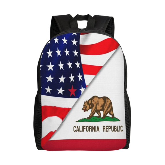 Men Women America Flag And California Flag Laptop Backpack For Outdoor Camping Travel Daypack Casual Bag