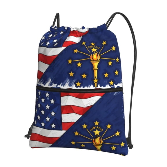 Men Women America Indiana Flag Sport Gym Water Resistant Sackpack Drawstring Backpack Bag