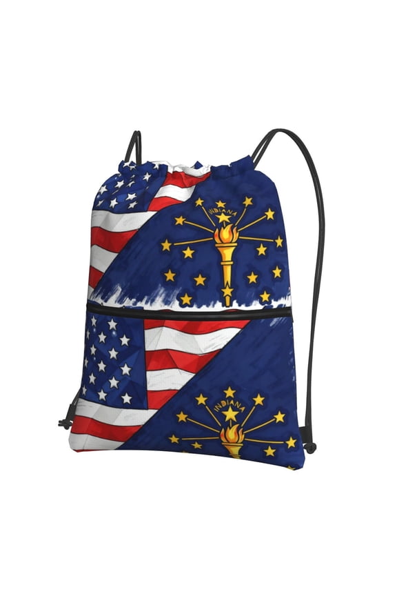 Men Women America Indiana Flag Sport Gym Water Resistant Sackpack Drawstring Backpack Bag