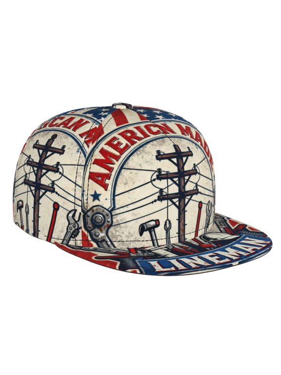 Men Women America Made Lineman Flat Brim Hat Snapback Baseball Cap