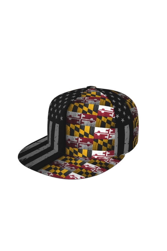 Men Women America Maryland Flag Flat Bill Hip Hop Visor Snapback Hat Adjustable Baseball Cap