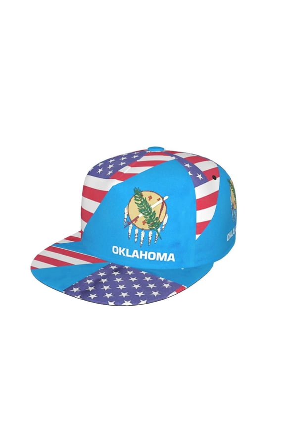 Men Women America Oklahoma Flag Flat Bill Hip Hop Visor Snapback Hat Adjustable Baseball Cap