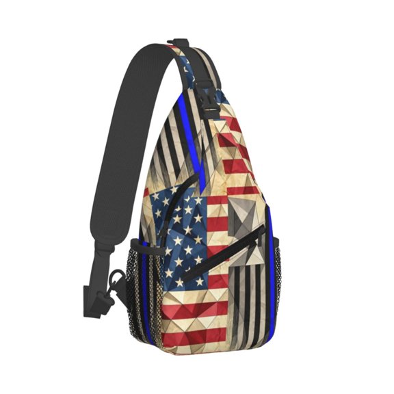 Men Women America Thin Blue Line Flag Sling Crossbody Chest Bag Backpack with Convertible Shoulder Strap