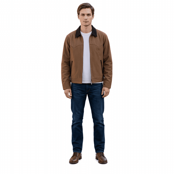Men Women American Vintage Workwear Jacket, Corduroy Collar Patchwork Cropped Loose Zip Up Outerwear