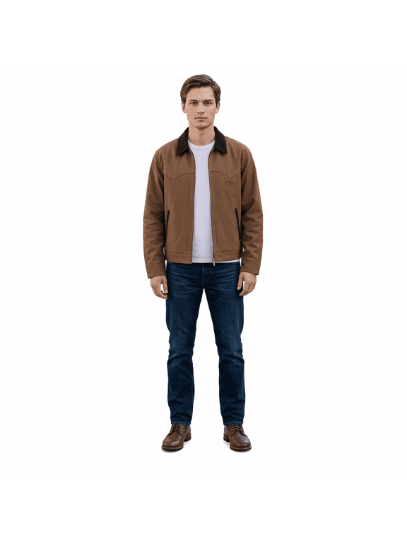 Men Women American Vintage Workwear Jacket, Corduroy Collar Patchwork Cropped Loose Zip Up Outerwear