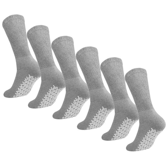 Men Women Anti Slip Grip Non Skid Crew Cotton Diabetic Socks For Home Hospital 6-pack Gray 10-13