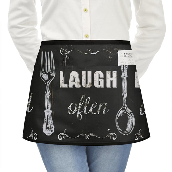 Men Women Aprons with Pockets Work Waist Apron EAT LAUGH LIVE Half Apron