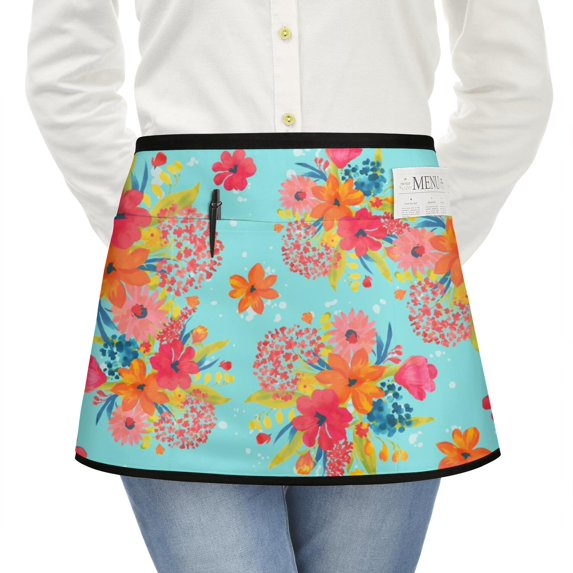 Men Women Aprons with Pockets Work Waist Apron Pioneer Colorful Floral Half Apron